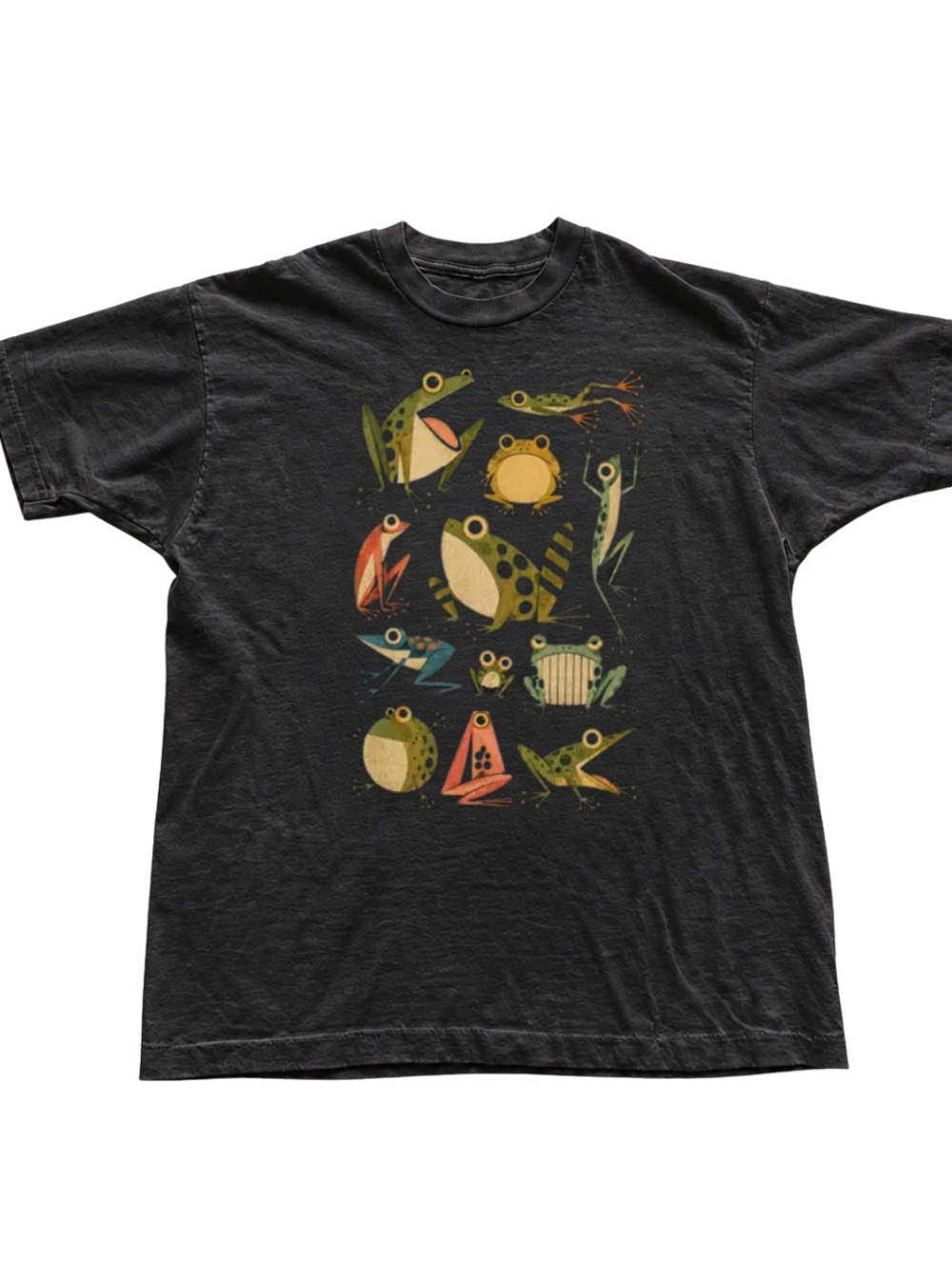 Black Short Sleeve Tee with Multicolor Frog Graphics
